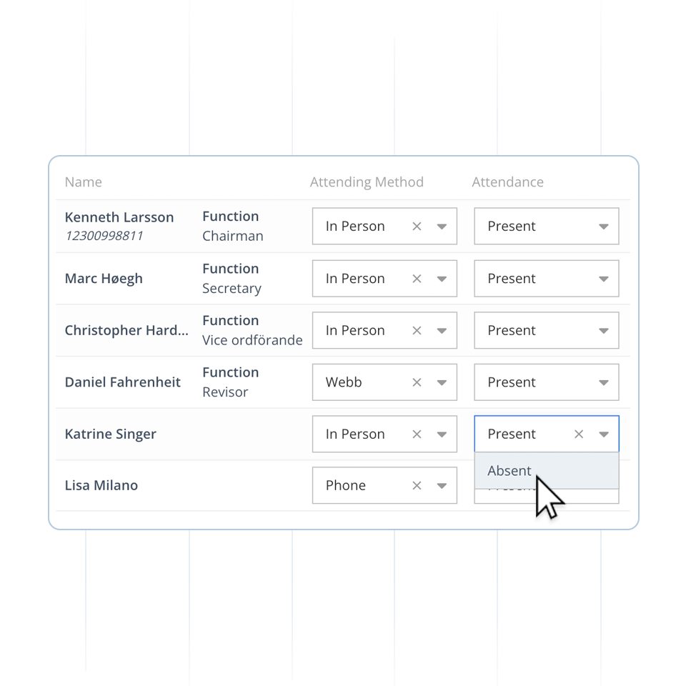 AGM: Attendance register